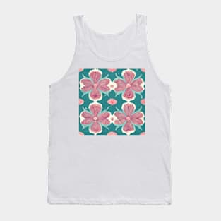 Vintage looking wallpaper with large turquoise and pink flowers. Tank Top